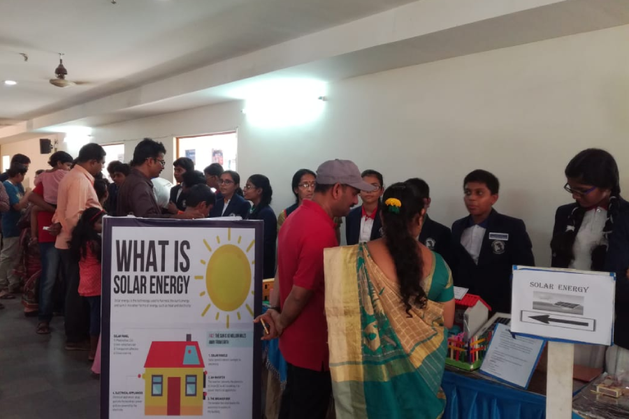 Students at a school science exhibition